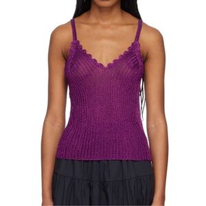 Ganni Purple Sparkle Ribbed Tank Top
